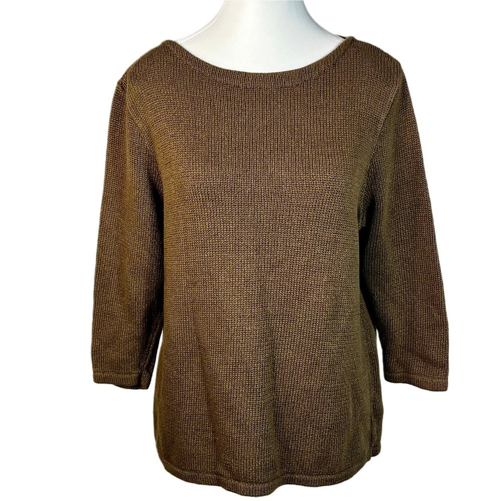 Vtg Lauren Ralph Lauren Cropped Brown Cotton Sweater XL Minimalist Preppy